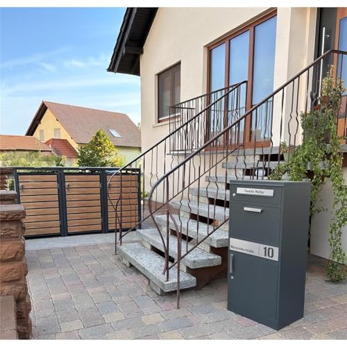 Metzler Paketbox, Briefkasten mit großem Paketfach in Anthrazit, personalisierte Paketbox für draußen, Standbriefkasten mit Paketfach, Paketkasten, Postbox mit Gravur, rostfrei und massiv - Bispo 2