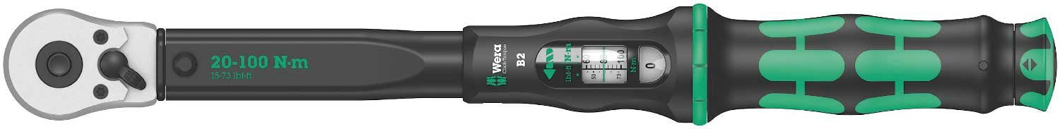 Wera 05075611001 Click-Torque B 2 Drehmomentschlüssel mit Umschaltknarre 3/8", 20-100 Nm