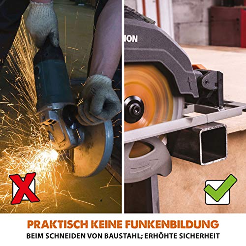 Evolution Handkreissäge R185CCSX Kreissäge Tauchsäge 1600W Inkl. Ø 185 mm HM-Sägeblatt Multi-Material-Schneiden Holz, Aluminium, Stahl, Kunststoff | Mit 3-teiliger 1020mm Mini-Schiene Führungsschiene