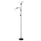 Brilliant Spari Deckenfluter mit Leselampe schwarz, weiß – LED Stehlampe – 1,8 m Standleuchte – für LED-Leuchtmittel geeignet (E27 & E14 Fassung) – mit verstellbarem Lesearm