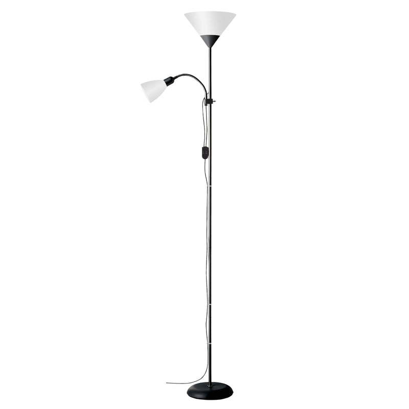 Brilliant Spari Deckenfluter mit Leselampe schwarz, weiß – LED Stehlampe – 1,8 m Standleuchte – für LED-Leuchtmittel geeignet (E27 & E14 Fassung) – mit verstellbarem Lesearm