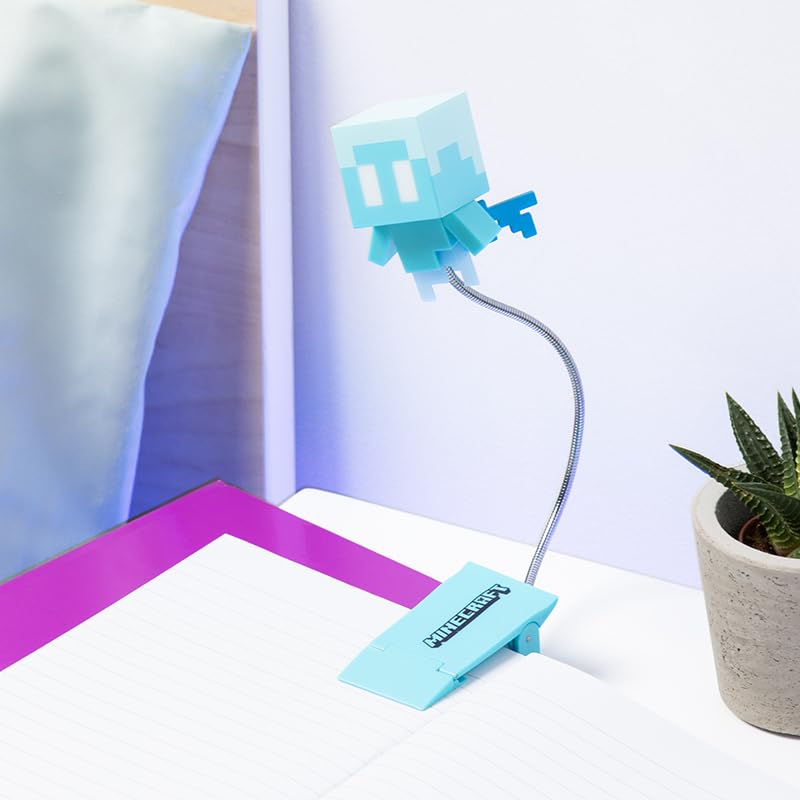 Paladone Minecraft Allay Buchleuchte zum Anklemmen, offiziell lizenziertes Leselicht, Clip-Lampen-Design mit flexiblem Kabel, mit Allay-Mob-förmigem Kopf, 3 Lichtmodi, batteriebetrieben