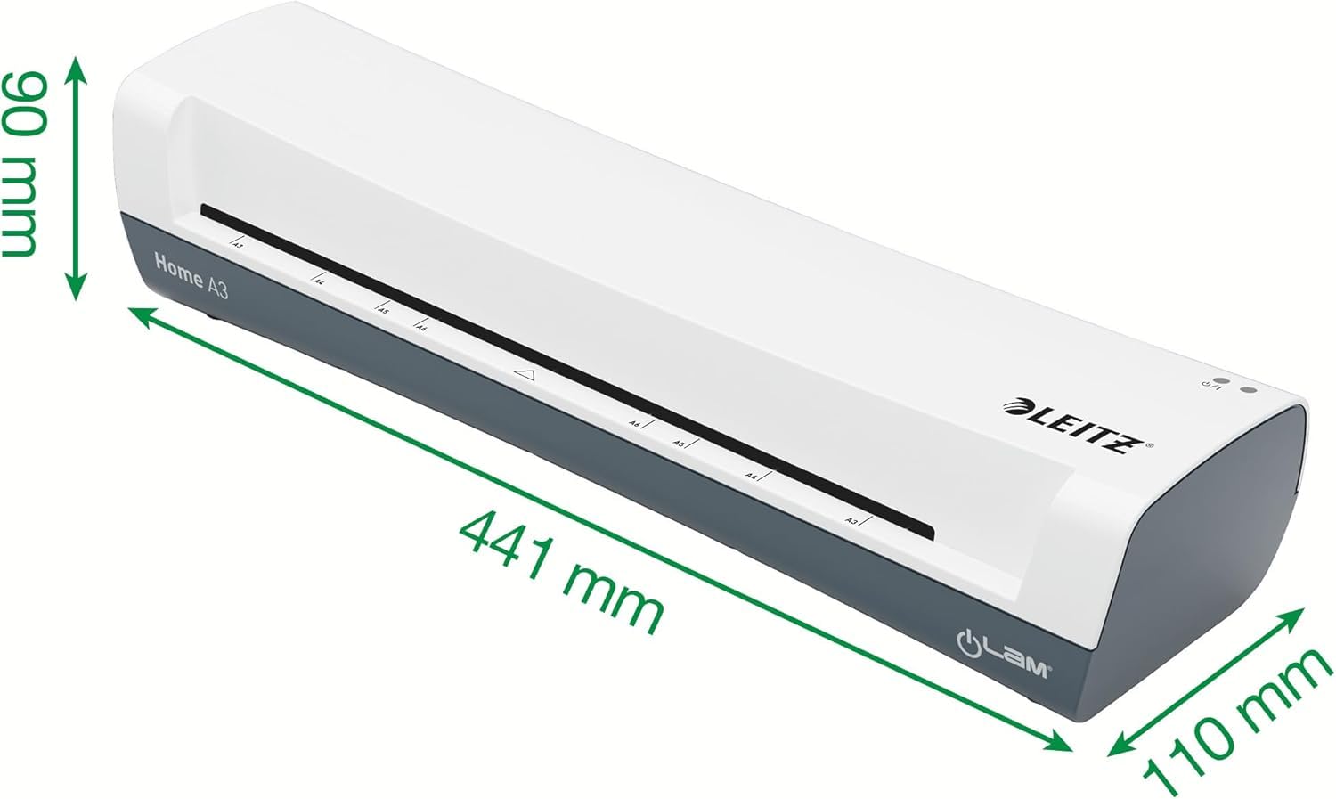 Leitz iLAM Home A3 Laminiergerät, Für 75 bis 125 mic Laminierfolien, 3 Minuten Aufwärmzeit, Inkl. Starterkit mit 5 Folien, Ideal für den Einsatz Zuhause, Home Office & Schule, Weiß, 74320001