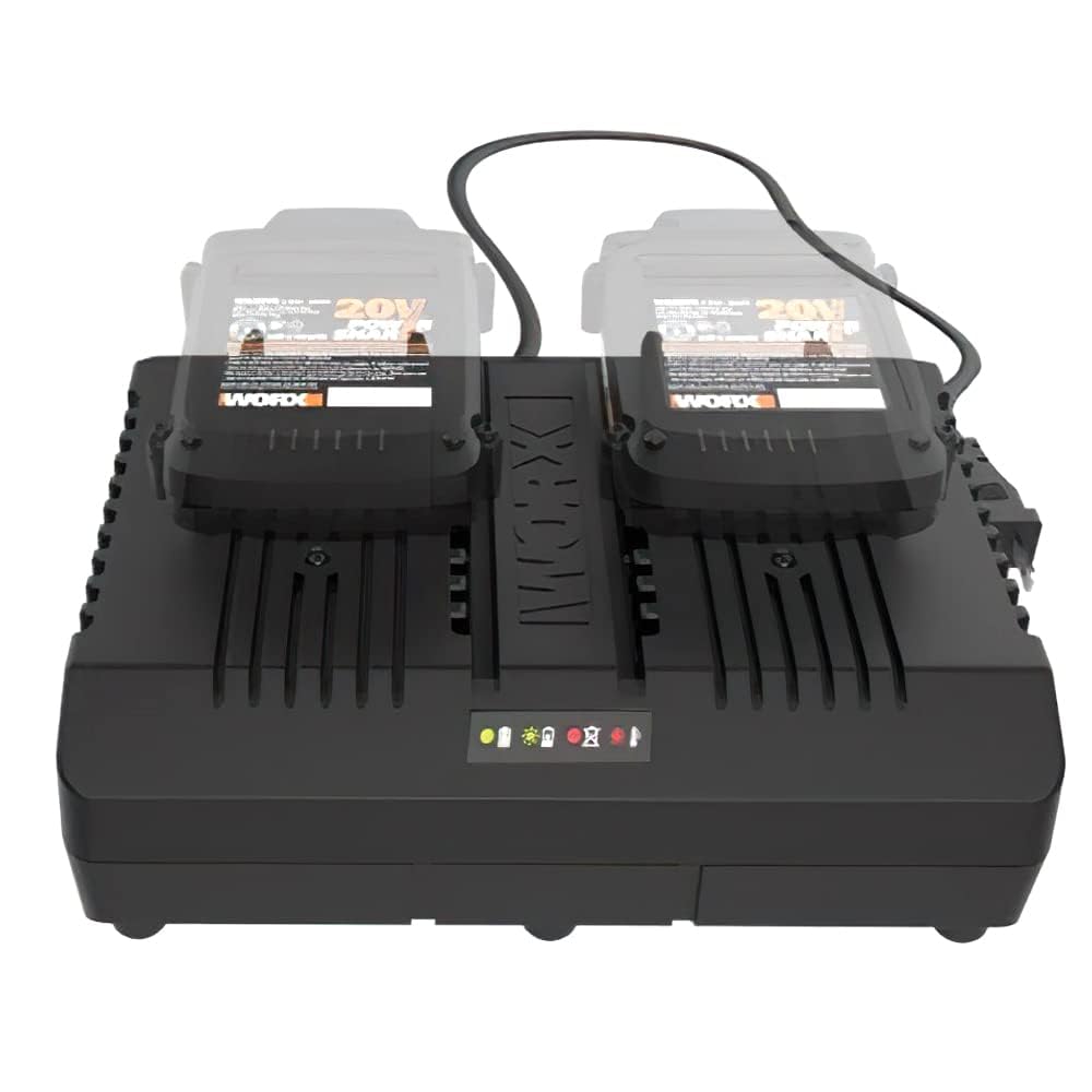 WORX WA3883 Original Dual-Ladegerät – gleichzeitige Aufladen von 2X WORX 20V Akkus – 4A Ladestrom – 2 Lademodi – für alle PowerShare