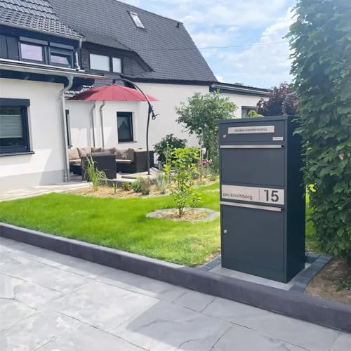 Metzler Paketbox, Briefkasten mit großem Paketfach in Anthrazit, personalisierte Paketbox für draußen, Standbriefkasten mit Paketfach, Paketkasten, Postbox mit Gravur, rostfrei und massiv - Bispo 2
