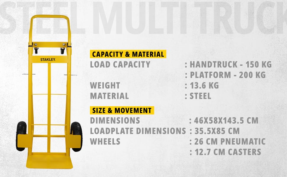 Stanley Sackkarre SXWTD-MT519-200KG Nutzlast - Sackkarre und Plattformwagen - Stahl - Geschäftlicher und Privater Gebrauch - Gelb
