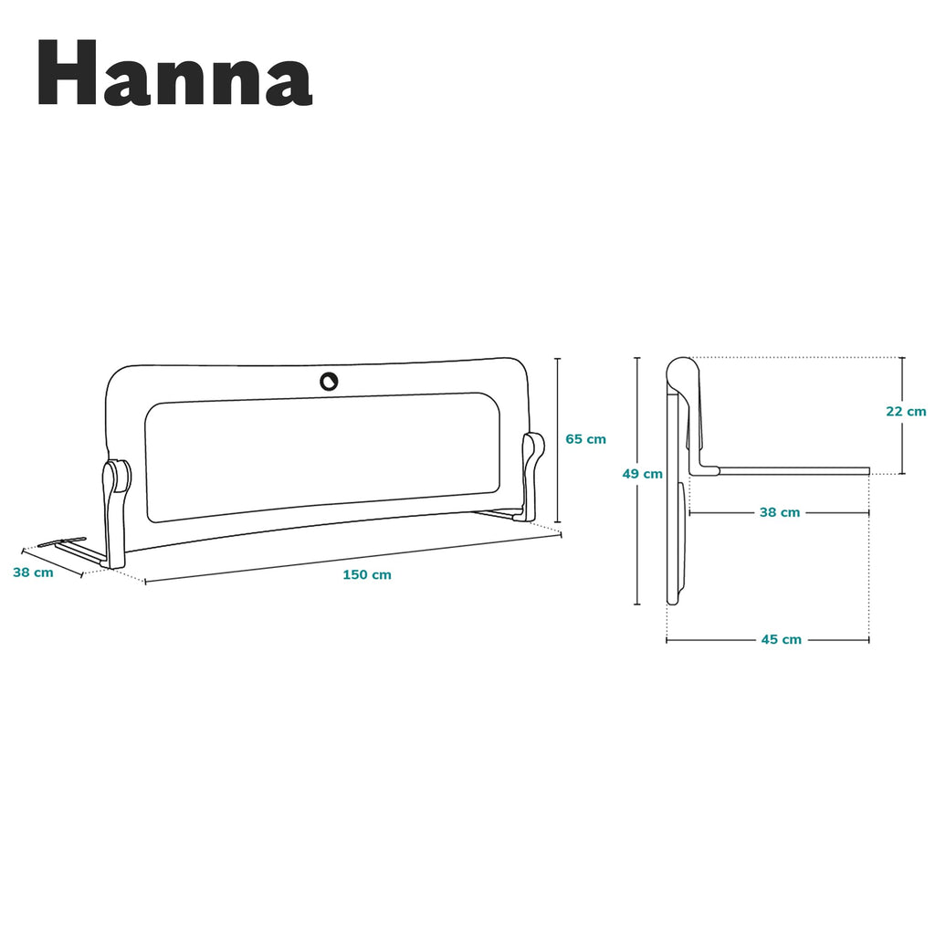 Lionelo Hanna Bettgitter Rausfallschutz 150 cm x 66 cm, zusammenklappbar um 180 Grad, luftiges Netz, einfache Montage, Standsafe-Blockade, SecureBelt, stabile Konstruktion
