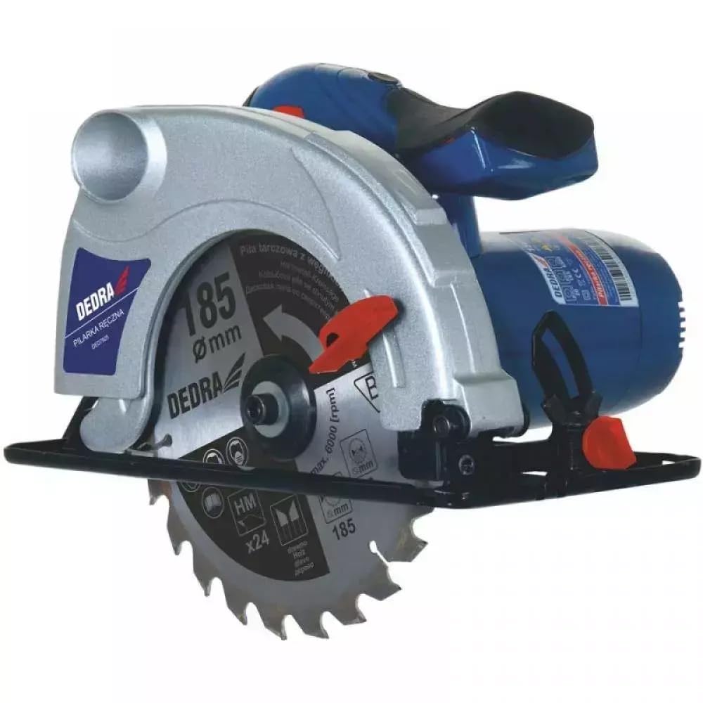 Handkreissäge DEDRA stark 1500W, Kreissägeblatt Ø 185mm, max. Schnitttiefe 66 mm, Sehr hohe Drehzahl: 5500 U/min Ergonomisches Leichtgewicht 4,4kg, softgrip, für Holz und mehr