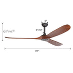 reiga 178 cm Holz Deckenventilator mit Fernbedienung, 6 Geschwindigkeiten, Leise DC Motor, 3 Holz Flügeln, Sommer Winterbetrieb für Schlafzimmer, Wohnzimmer, Terrasse