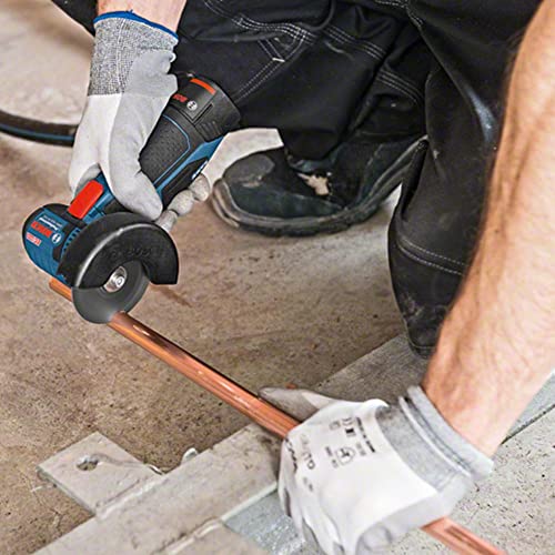 Bosch Professional 12V System Akku Winkelschleifer GWS 12V-76 (inkl. 1x Hartmetall-Trennscheibe, 1x Carbide Multi Wheel, 76 x 10 mm, 2x Inox-Trennscheibe, Schutzhaube, Einlage, ohne Akku/ Ladegerät)