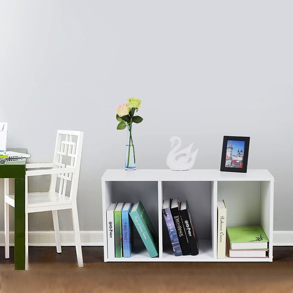 VASAGLE Bücherregal, Regal mit 3 Fächern, Standregal, mit höhenverstellbaren Ablagen, für Wohnzimmer, Kinderzimmer, Büro, 24 x 40 x 93 cm, weiß LBC103W