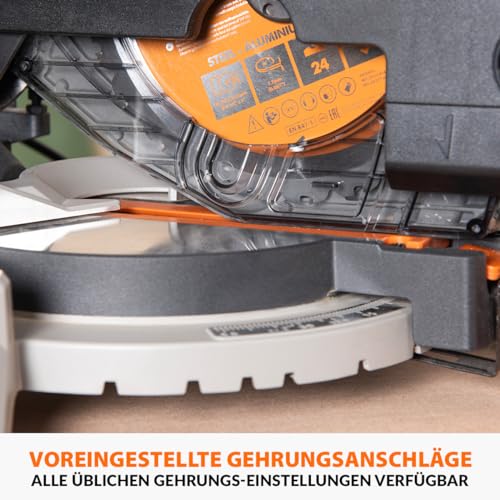 Evolution Power Tools R210MTS-G2 Vielseitige Kapp- und Tischsäge, kompakt, multifunktional, schneidet verschiedene Materialien, TCT-Sägeblatt für Holz, Kunststoff und Metall, 210mm