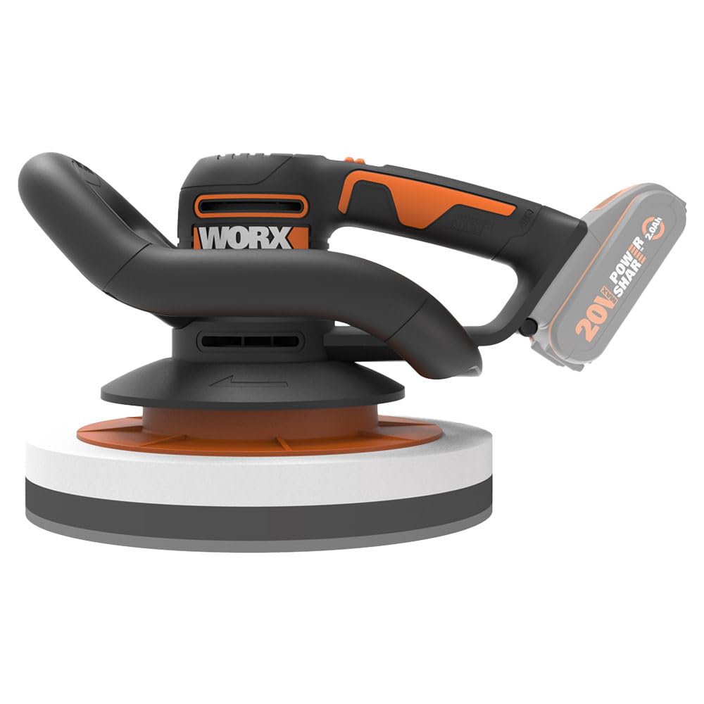 WORX Akku-Poliermaschine 20V WX856.9 – Elektrische Poliermaschine zum Polieren im Innen- und Außenbereich – Ohne Akku & Ladegerät – inkl. Auftrags- & Polierhaube – PowerShare universal kompatibel