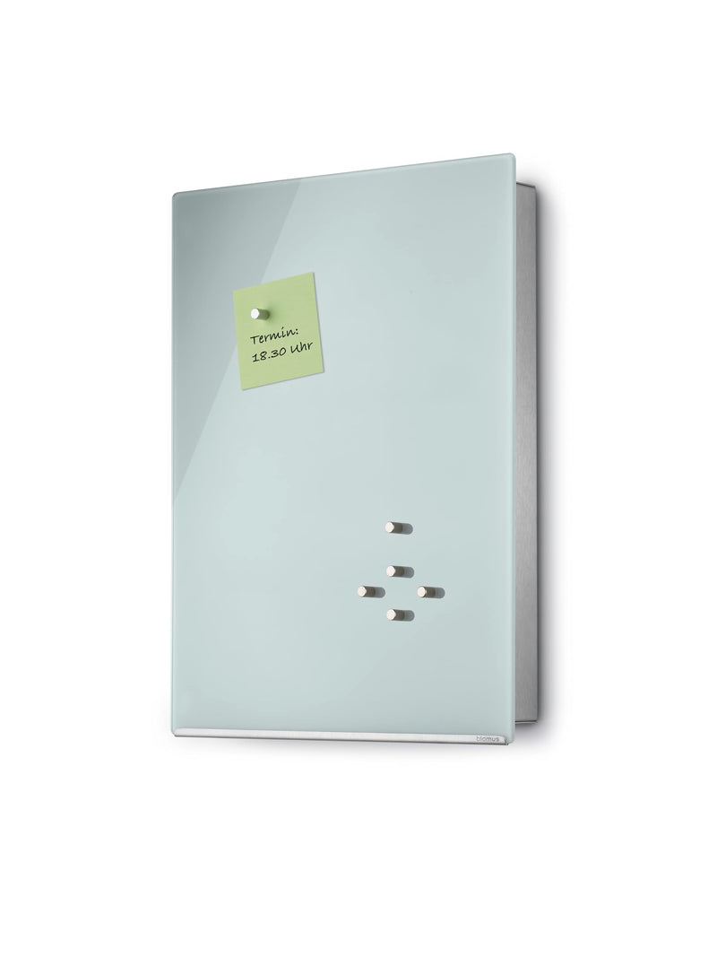 Blomus Schlüsselkasten -Velio- | Weiß | Glasmagnettafel mit 14 Schlüsselhaken | Größe 40 x 30 cm | Schlüsselbox aus Glas & Edelstahl