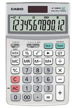 CASIO Tischrechner JF-120ECO, 12-stellig, umweltfreundlich, Steuerberechnung, Klappständer, Solar-/Batteriebetrieb, silber