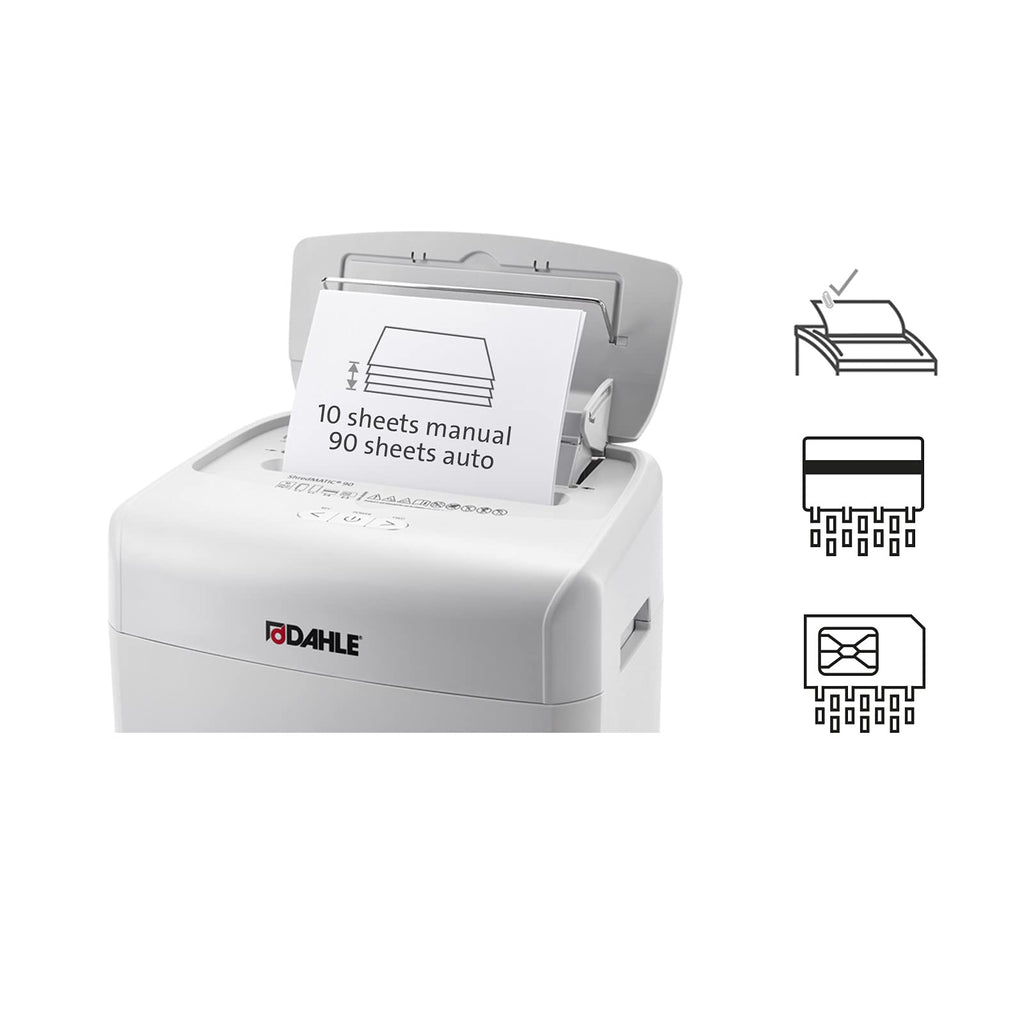 Dahle ShredMATIC 90 Aktenvernichter Autofeed (90 Blatt, P-4, Partikelschnitt, öl- und wartungsfrei, Automatischer Papiereinzug) lichtgrau/staubgrau