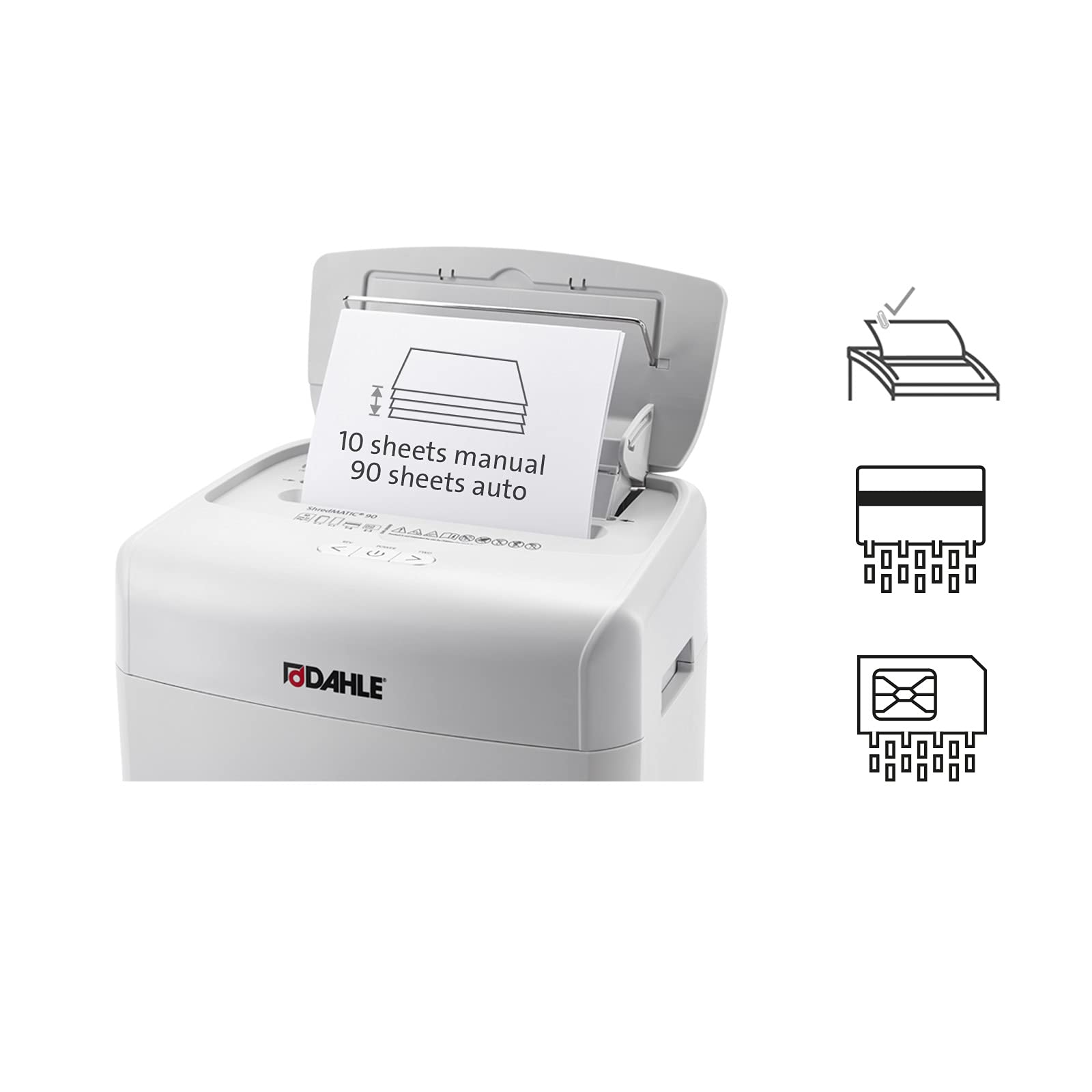 Dahle ShredMATIC 90 Aktenvernichter Autofeed (90 Blatt, P-4, Partikelschnitt, öl- und wartungsfrei, Automatischer Papiereinzug) lichtgrau/staubgrau