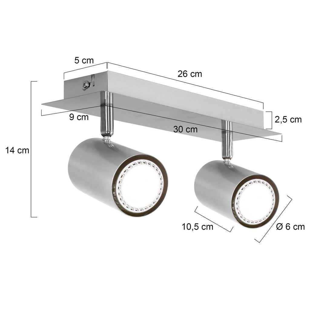 Trio Leuchten Balken in Nickel matt, Spotbalken 2-flammig, exklusiv 2xGU10, Länge: 30 cm 802400207