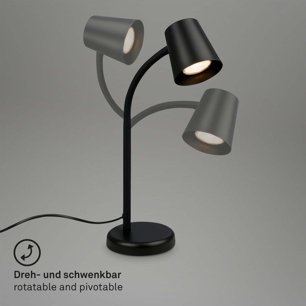 BRILONER – Nachttischlampe, Schreibtischlampe Schwenkbar, Tischlampe GU10 für Home Office mit Kabelschalter, Leselampe, Schwarz