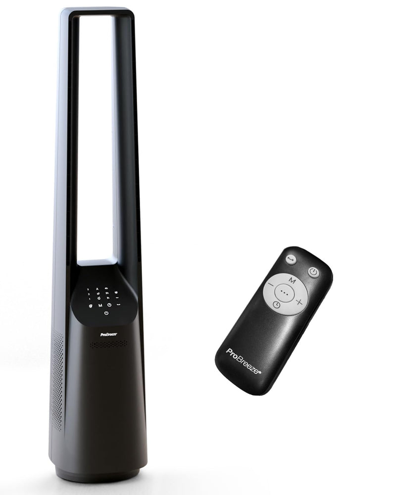 Pro Breeze 101cm rotorloser Ventilator - Ventilator oszillierend mit Fernbedienung, LED Display, 6 Geschwindigkeiten - Turmventilator sehr leise, 5 Betriebsmodi, Auto 60° Oszillation, 7h Timer