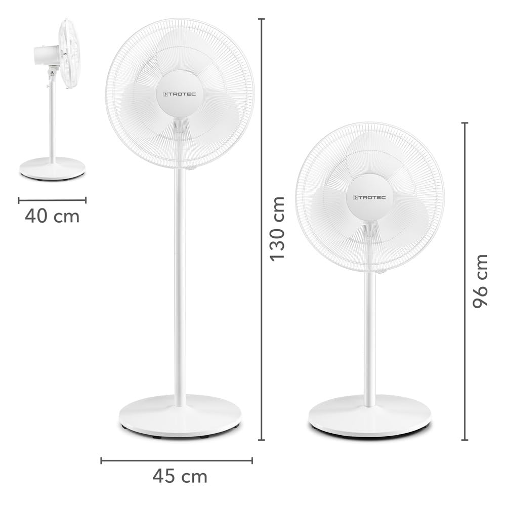 TROTEC Standventilator TVE 23 S – 50 Watt, oszillierend 80°, 3 Stufen, Ø 40 cm, höhenverstellbar, stabil