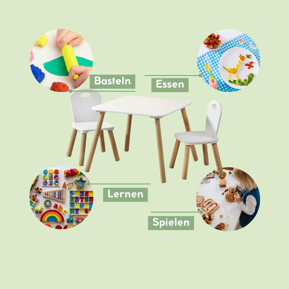 Kesper| Kindertisch mit 2 Stühlen, Material: Faserplatte, Maße: 55 x 55 x 45 cm, Farbe: Weiß | 17712 13