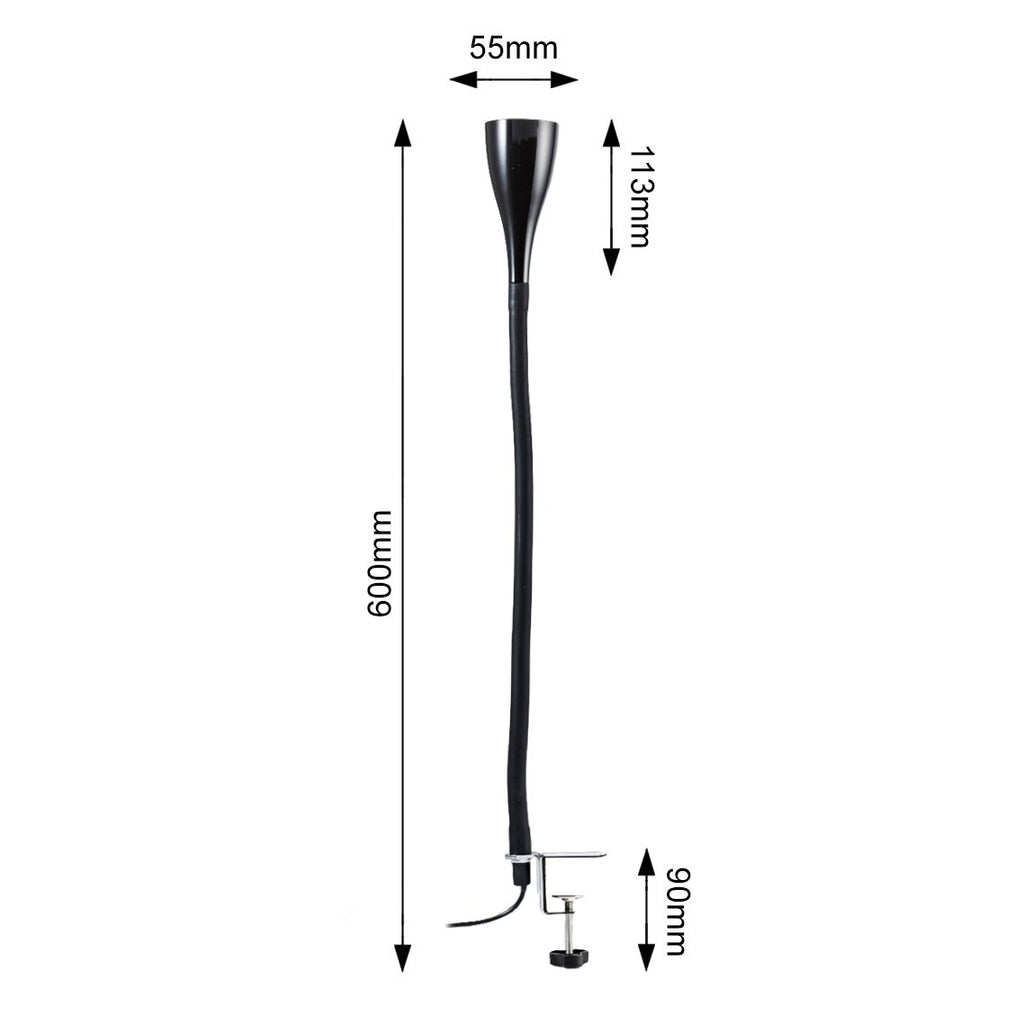 B.K.Licht - Schreibtischlampe mit Kabelschalter, dimmbar in Stufen, schwenkbar, Tischlampe, Klemmleuchte, Tischleuchte, Bürolampe, Leselampe, Leselicht, Klemmlampe, 60x5,5 cm, Schwarz