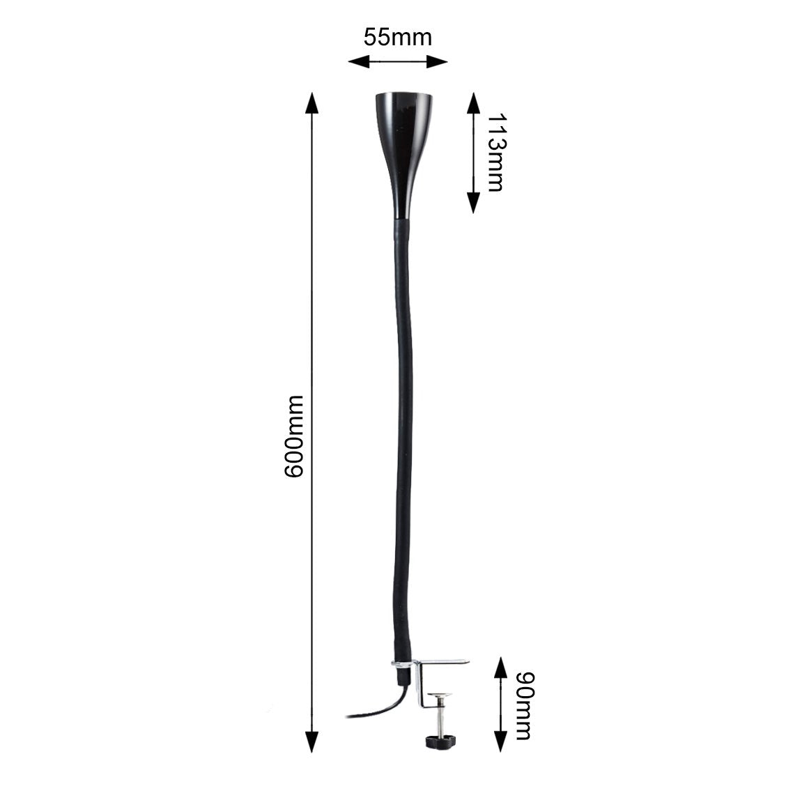 B.K.Licht - Schreibtischlampe mit Kabelschalter, dimmbar in Stufen, schwenkbar, Tischlampe, Klemmleuchte, Tischleuchte, Bürolampe, Leselampe, Leselicht, Klemmlampe, 60x5,5 cm, Schwarz