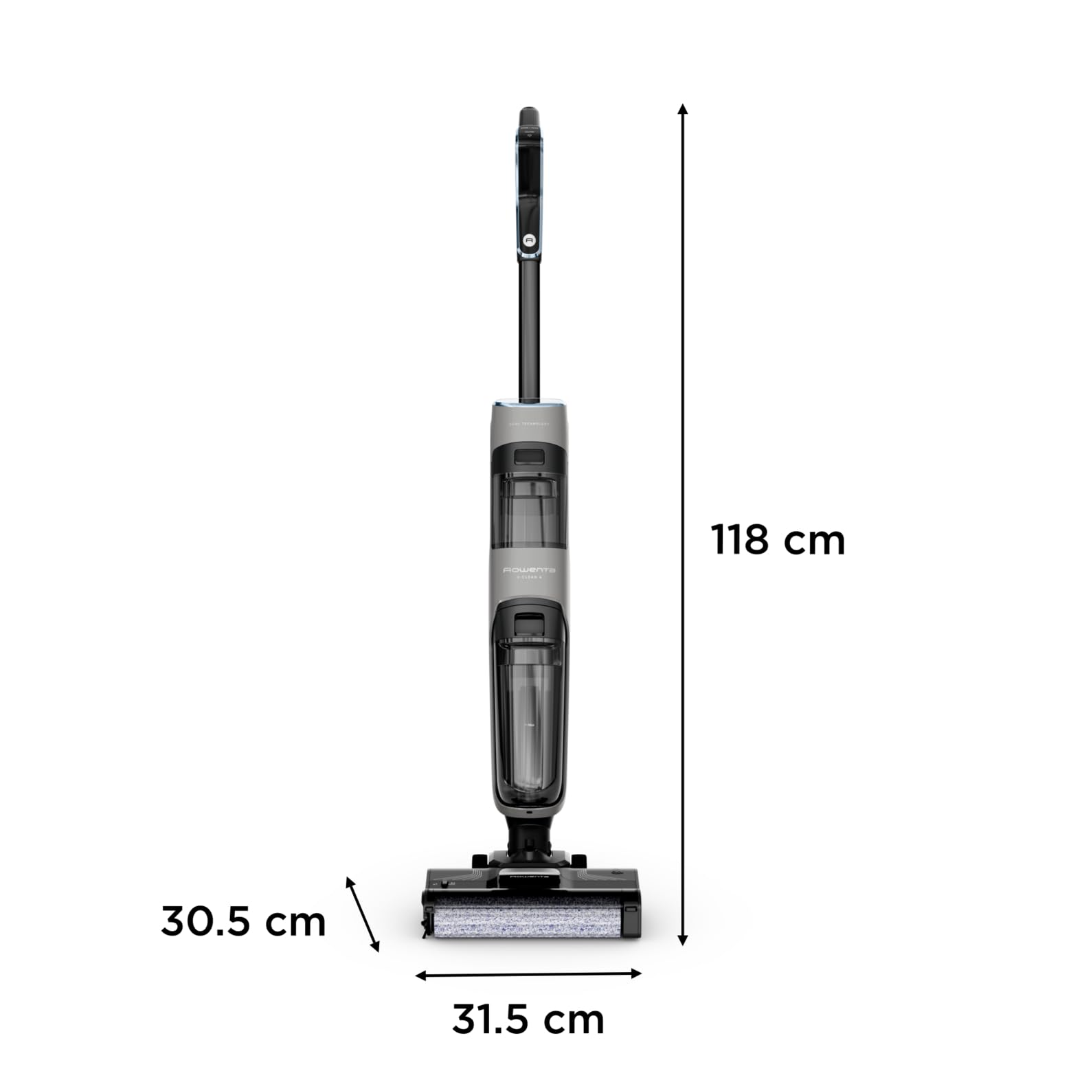 Rowenta X-Clean 4 kabelloser Nass-und Trockenstaubsauger, Selbstreinigungsfunktion, 50min Laufzeit, automatische Schmutzerkennung, Nasssauger mit smartem LED Display, für alle Hartböden, grau GZ5036WO