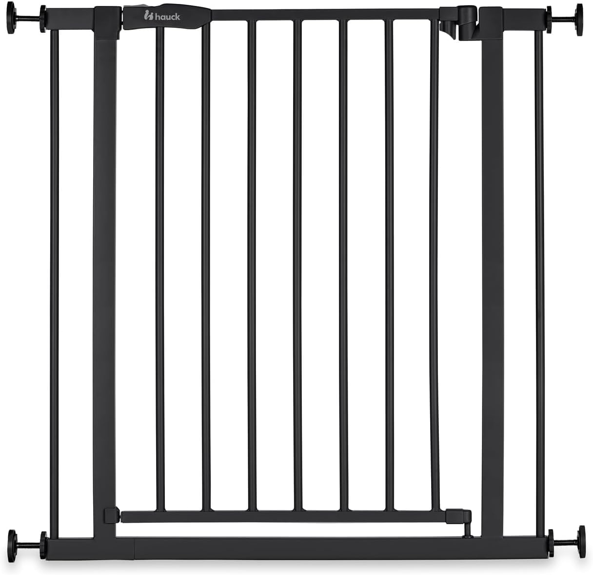 hauck Open N Stop 2, Schwarz - Kinderschutzgitter Hundegitter, Verstellbare Breite 75-80 cm, 77 cm Hoch, Beidseitige Einhand Öffnung, ohne Bohren, für Innen