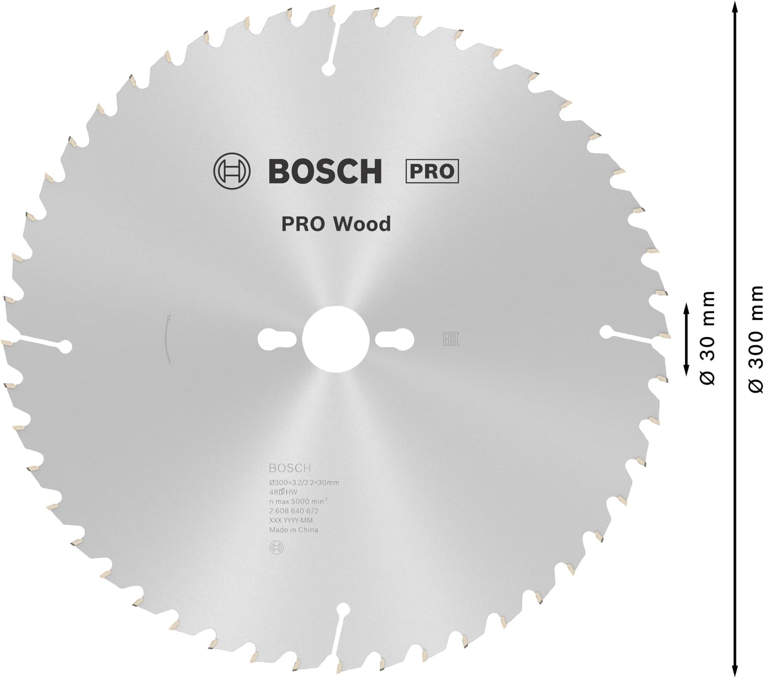 Bosch Professional Kreissägeblatt Optiline Wood (für Holz, 300 x 30 x 3,2 mm, 48 Zähne, Zubehör Kreissäge), 2608640672, Ø 300 mm
