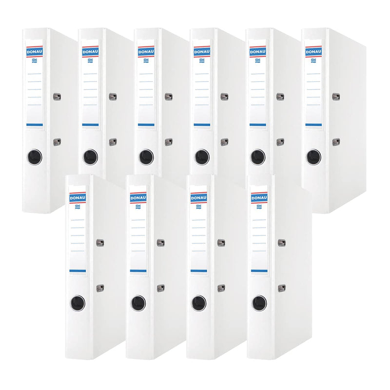 DONAU Premium Ordner Schmal 10er Pack/DIN A4 / 5 cm / 10 Stück/Weiße/Kunststoffbezug PP/Carton Papier Schlitzordner Büroordner Aktenordner Ringordner/Grünen Punkt