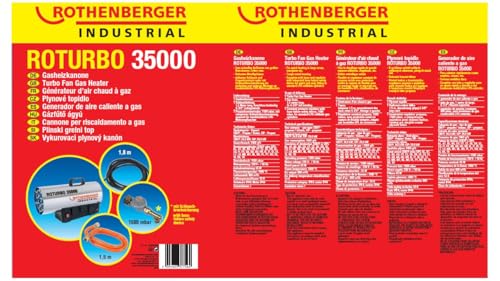 Rothenberger Industrial Gas – Heiz – Kanone/Gebläse RoTurbo 35000 inkl. Piezo-Zündung, Schlauch & Schlauchbruchsicherung 34,0 kW, 1500000363
