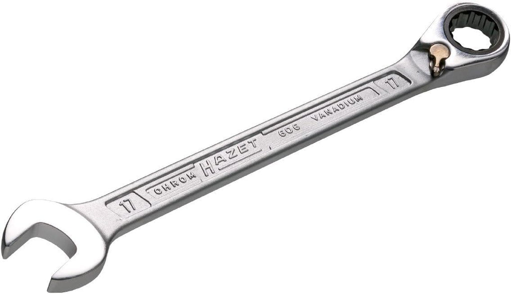HAZET Ratschenschlüssel 606-19, Abtrieb: Außen-Doppel-Sechskant, Schlüsselweite: 19 mm, Betätigungswinkel (5°), Werkzeug für enge Schraubarbeiten an Fahrrad, Auto, etc.