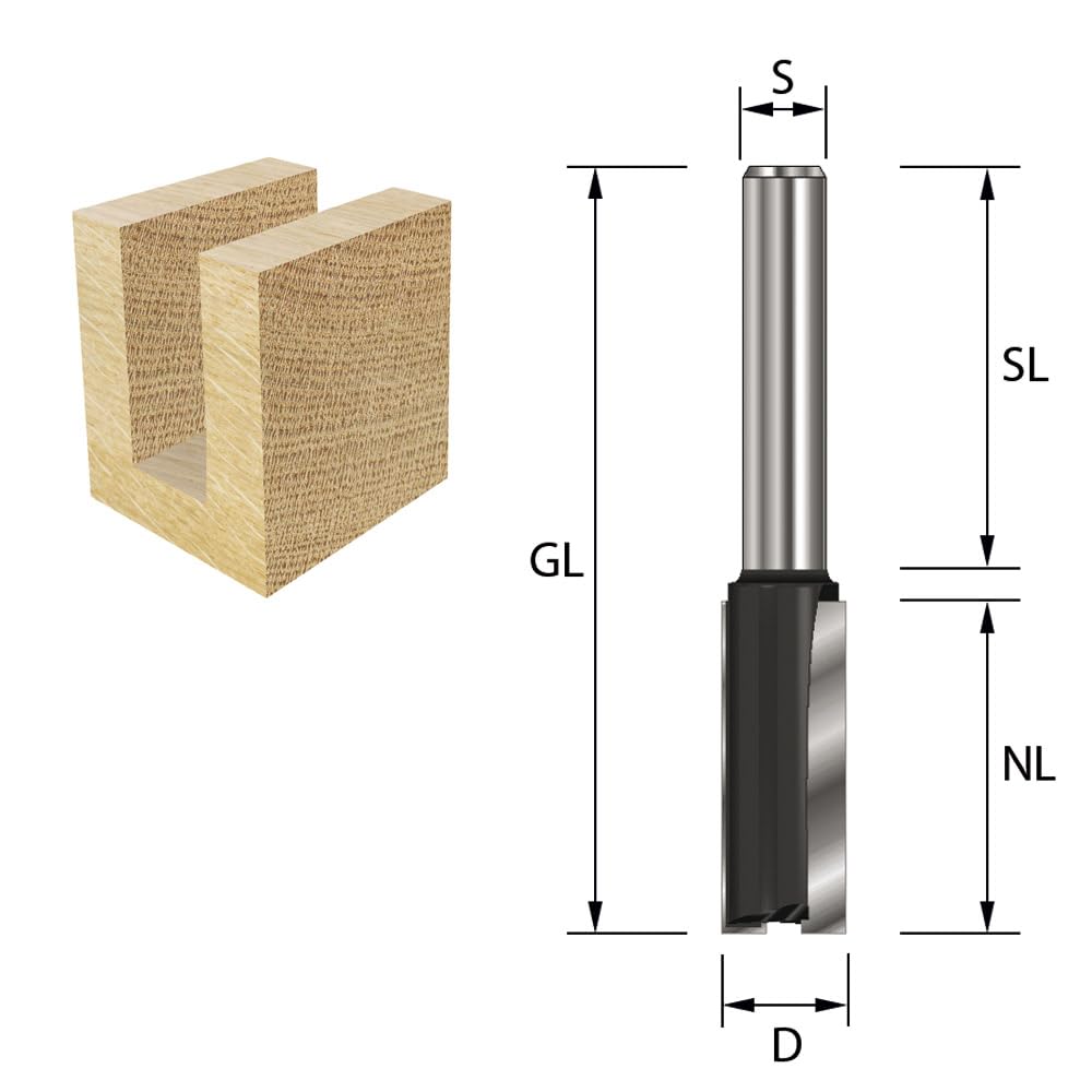 ENT 10361 Nutfräser HW, Schaft (S) 8 mm, Durchmesser (D) 6 mm, NL 20 mm, SL 32 mm, GL 55 mm