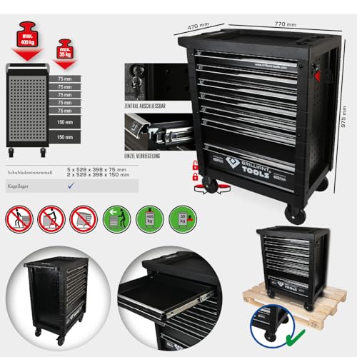 Brilliant Tools BT152900 Werkstattwagen mit 7 Schubladen, leer