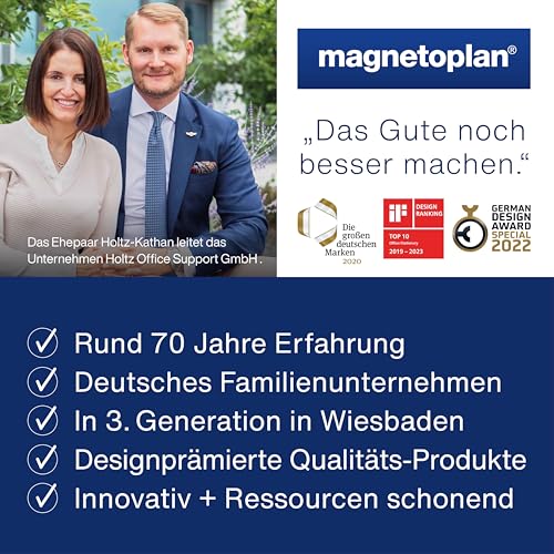magnetoplan Flipchart De Luxe, mobil | Höhenverstellbar bis 2,0 m | 2 Seitenarme für 3-fache Präsentationsfläche | Mobil mit Rollen | Vollstahlkonstruktion Weiß/Lichtgrau | Schreibfläche 680x1043mm
