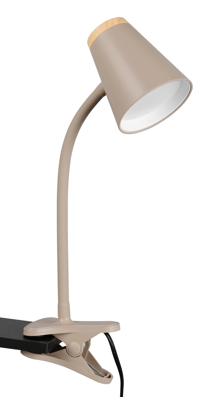 Reality Leuchten LED Klemmleuchte Pongo R25831143, Kunststoff Warm beige, Holznachbildung, inkl. 4.5 Watt LED, Flexarm