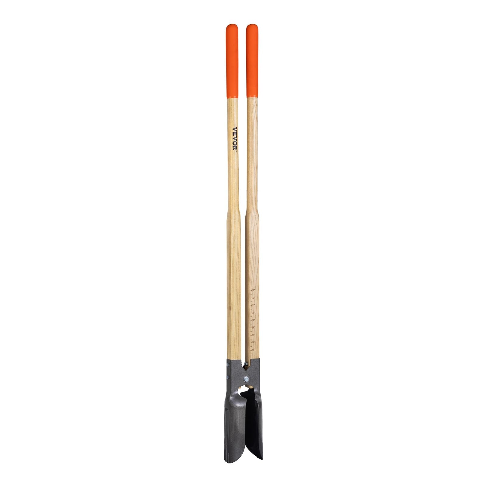 VEVOR Erdlochausheber 146cm, robuster Erdlochheber mit Holzgriff, Handbagger mit Skalenmarkierungen und Metallklinge, Pfostenlochspaten-Werkzeug zum Graben von Gartenarbeiten im Freien