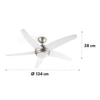 Klarstein Bolero - 2-in-1-Deckenventilator 134cm durchmessender Ventilator, Leuchte 55W Leistung, Holzflügel, Fernbedienung, 50 dB, 3 Drehgeschwindigkeiten: schnell, mittel, langsam, weiß