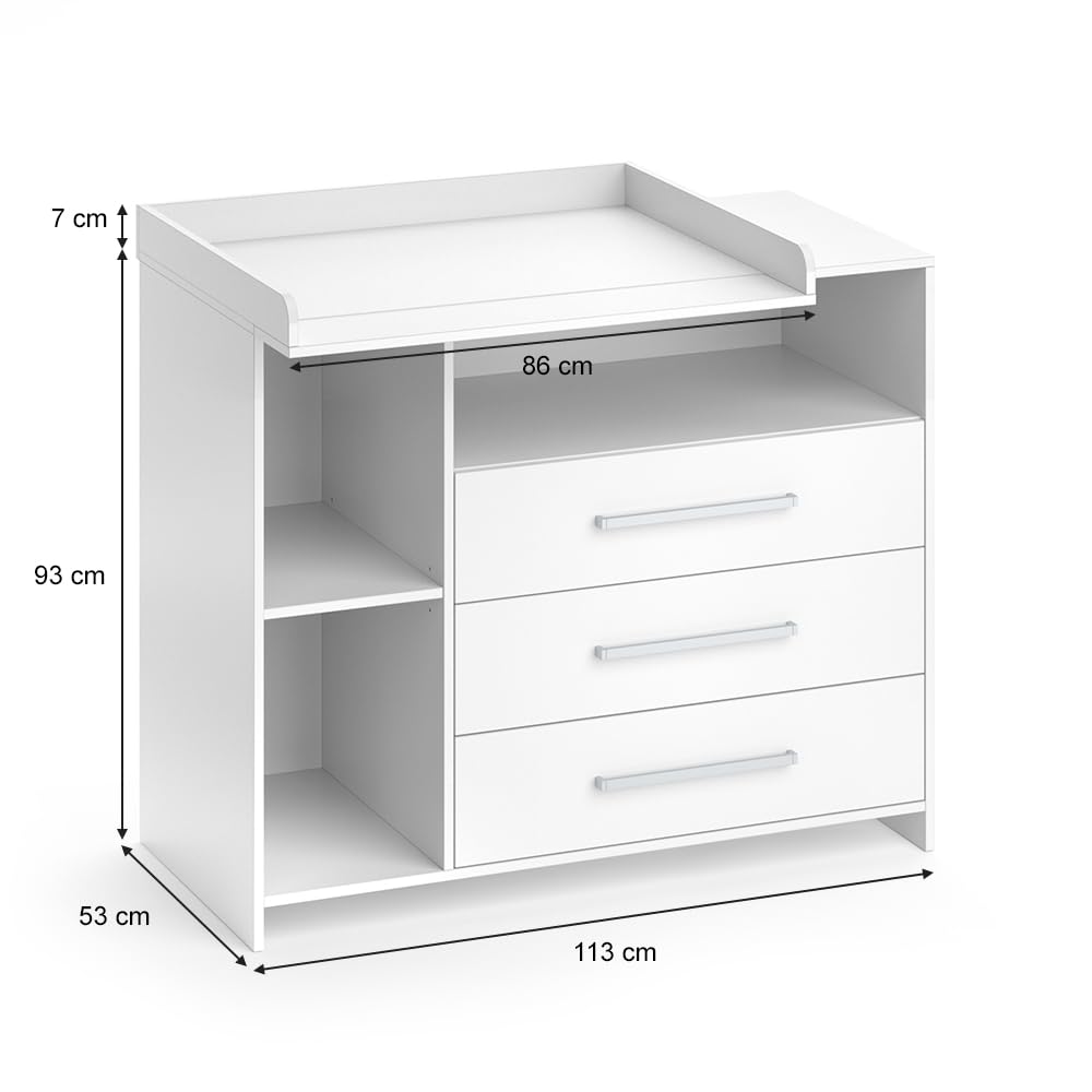 Vicco Wickelkommode Oskar, Wickelaufsatz für die Kommode, Weiß, 113 x 100 cm mit Schubladen