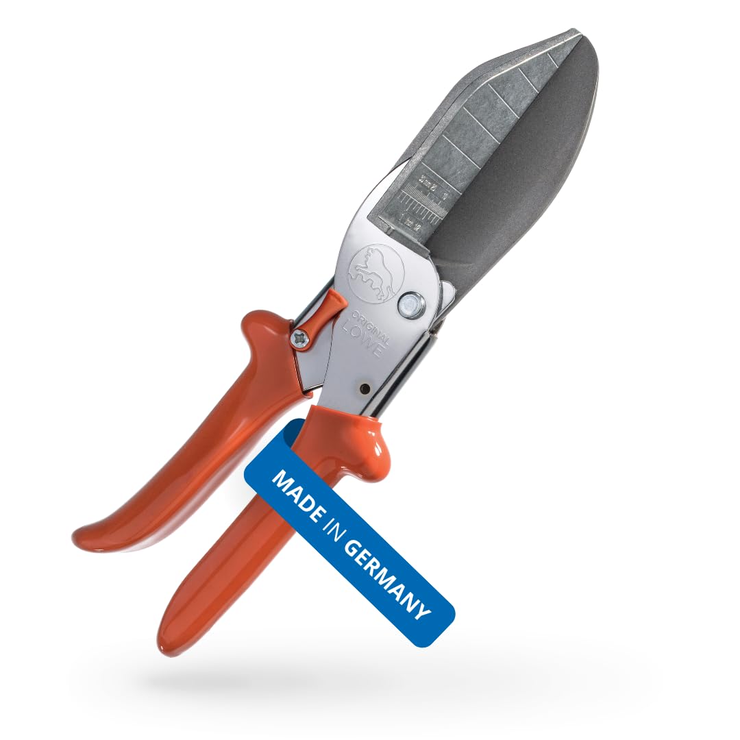 Original LÖWE Leistenschere 3.306 mit 90 Grad Anschlägen für den professionellen Einsatz im Handwerk - Leistenschneider mit langer Klinge für exakten Schnitt an Kunststoff Gummi Holz PVC Leder, metall