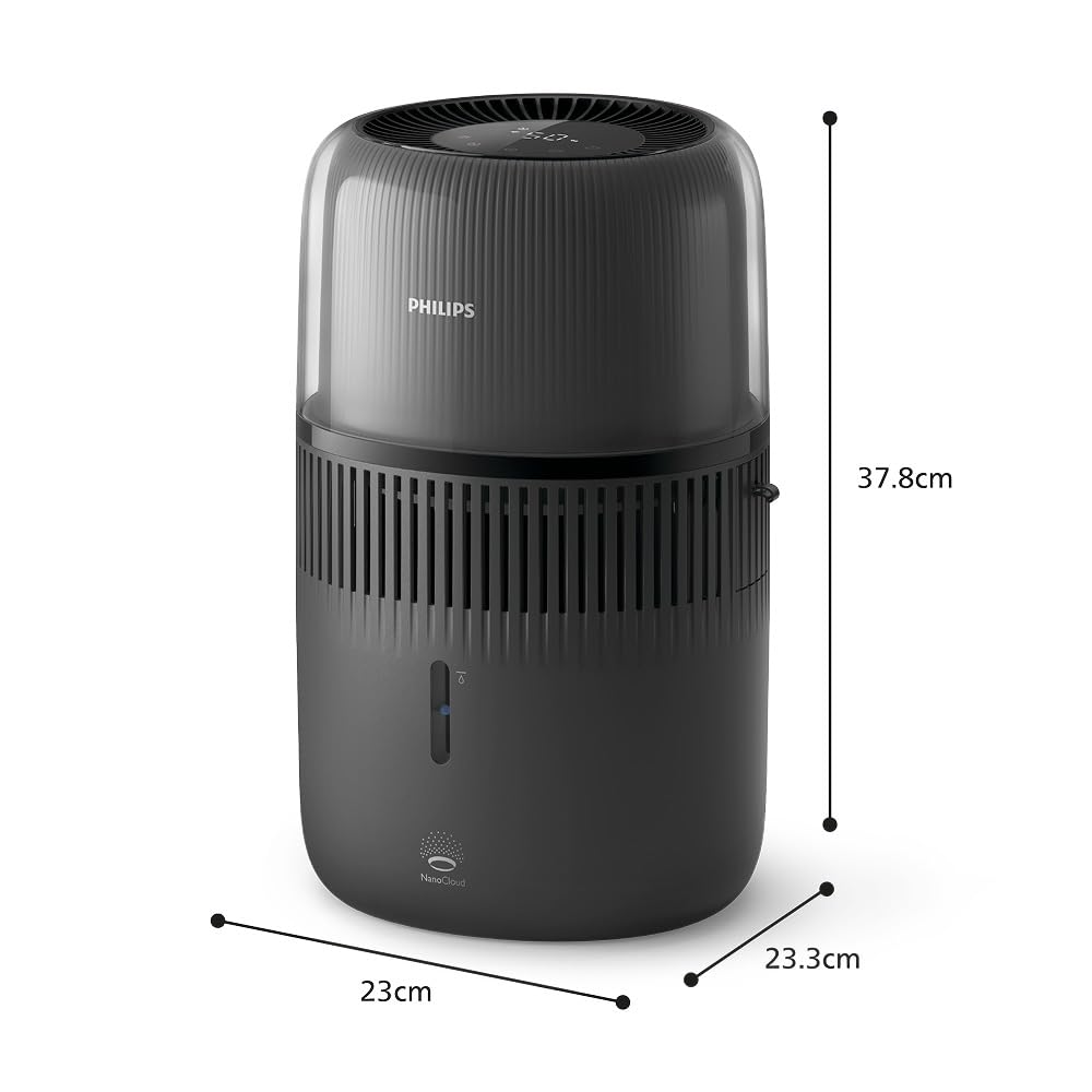 Philips 5000 Series Smart Verdunstungsbefeuchter für 45m², 12dB Ultra-leise, Schlafmodus, 99% weniger Bakterien mit NanoCloud, 300 ml/h, 4,5L Tank, Feuchtigkeitssensor, Timer, Schwarz (HU5600/03)