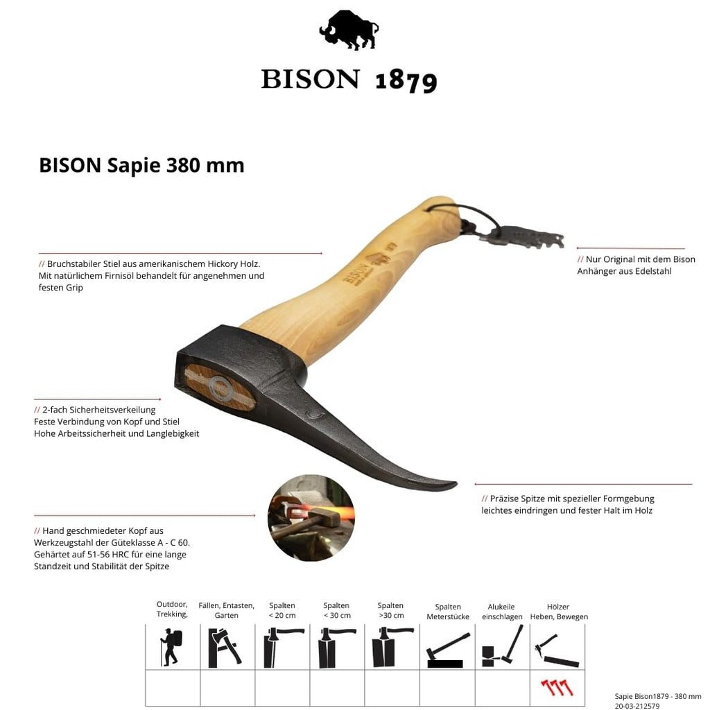 Bison Sappie 1879 380mm I Hochwertige Sapie zum Ziehen, Aufheben und Bewegen von Hölzern I Geschmiedeter Stahlkopf 600g mit starker, dünner Spitze