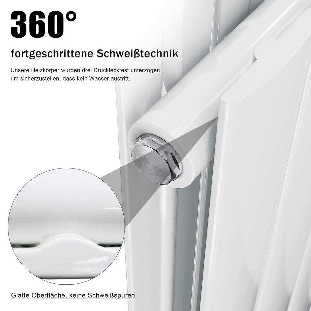 ELEGANT Design Flach Heizkörper 1600 x 539 mm Weiß Badheizkörper Doppellagig Heizkoerper Vertikal Paneelheizkörper