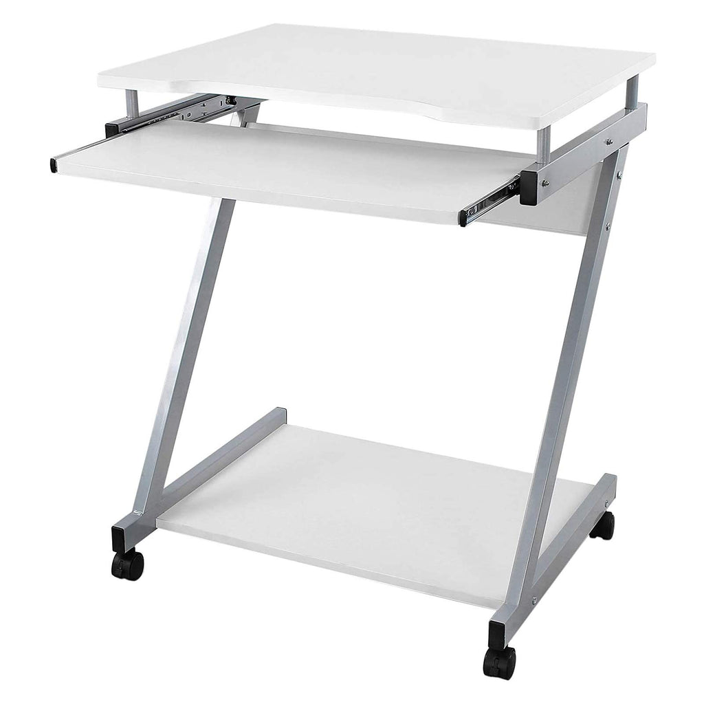 VASAGLE Schreibtisch, Computertisch mit 4 Rollen, 2 Davon mit Bremsen, PC-Tisch leichtgängiger Tastaturauszug, erleichterte Montage, platzsparender PC-Tisch in Z-Form, weiß, LCD811W, 60 x 48 x 73 cm