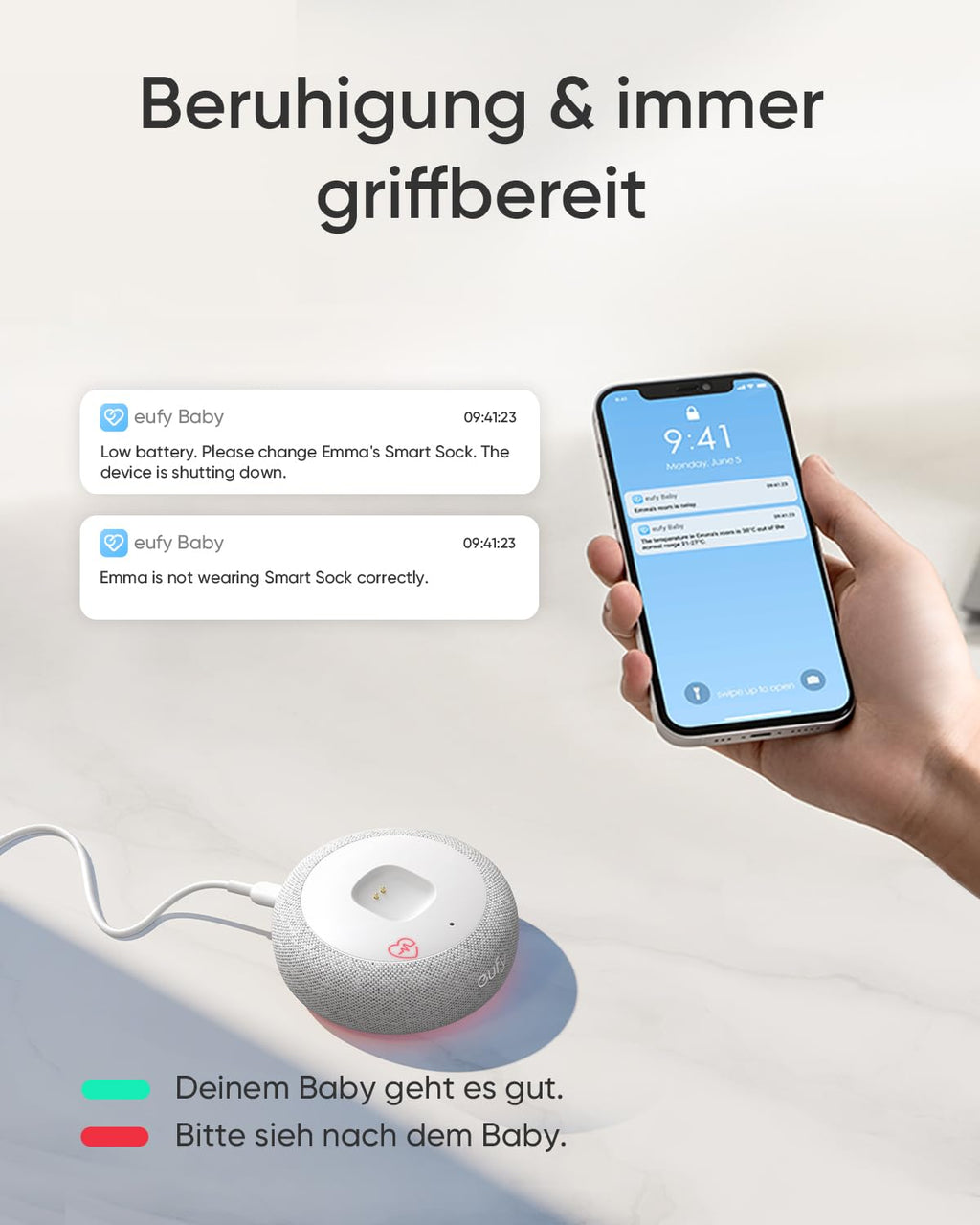 eufy Baby S340 Smart Sock Babyphone, 2,4 GHz WLAN, Schwenk- & Neigefunktion, Ohne Monatliche Gebühren