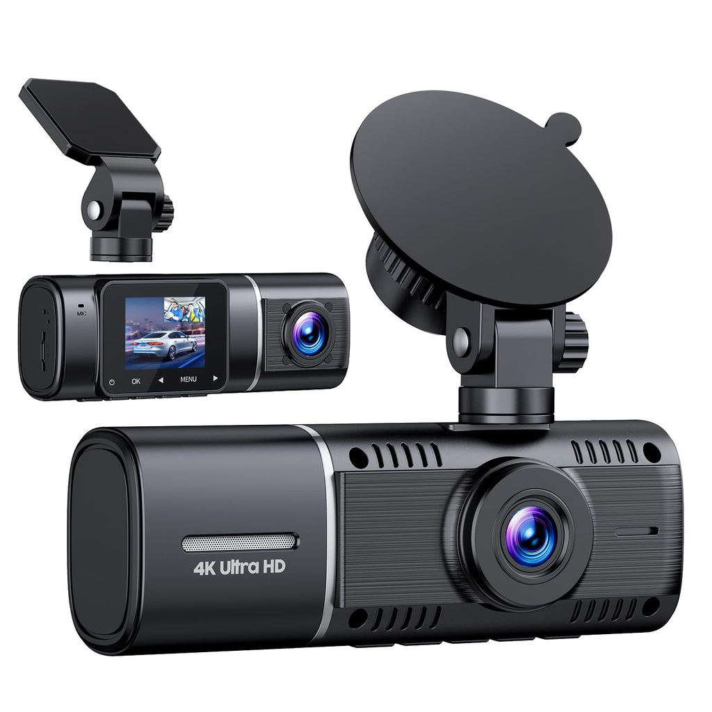 Volam Dashcam Auto Vorne Innen, 4K +1080p Dual Dash Cam mit Akku Parküberwachung, 1,5-Zoll-IPS-Bildschirm Mini-Autokamera mit IR-Nachtsicht, G-Sensor, Weitwinkel