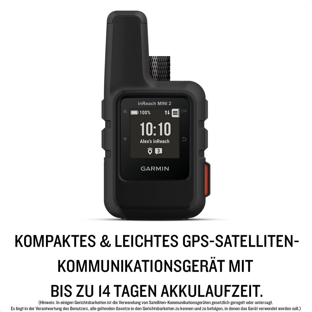 Garmin inReach Mini 2 – GPS-Satelliten-Kommunikationsgerät mit 24/7 Notruf-Funktion, weltweitem Nachrichtenversand ohne Mobilfunkempfang (ABO erforderlich) & Pfeilnavigation, bis 14 Tage Akkulaufzeit
