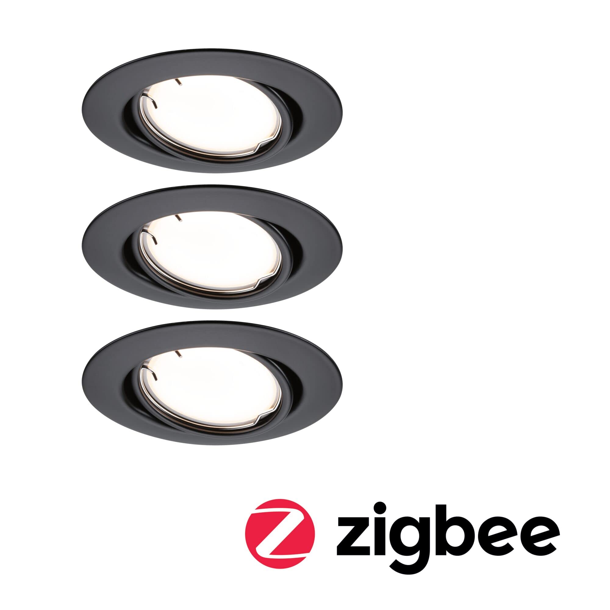 Paulmann 92465 LED Einbauleuchte Base Smart Home Zigbee Basisset schwenkbar rund 230V 3x4,9W 3x430lm dimmbar 90mm Schwarz matt Metall 3000K